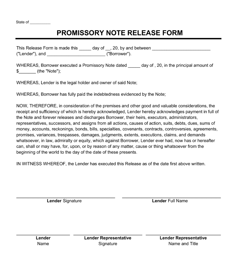 Example of a promissory note
